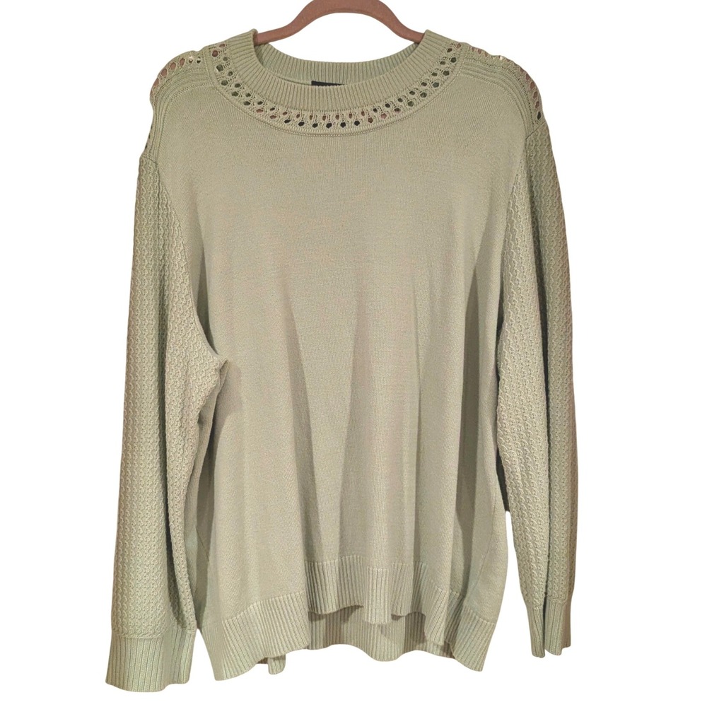 CYRUS Plus Size 3X Mint Green Knit Sweater Lace Neck Detail Long Sleeve